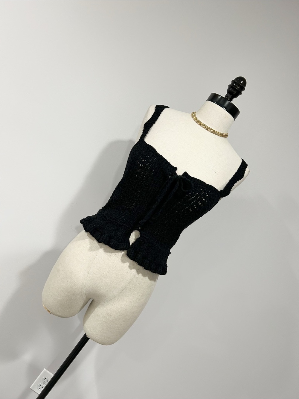 Urban Outfitters Black Knit Ruffle-Trim Crop Top